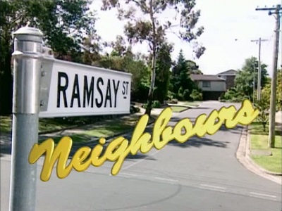 Ramsay Street sign and Neighbours logo